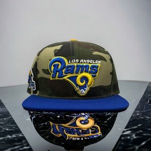 NEW Los Angeles Rams PRO STANDARD Faded 2 Tone Camouflage Leather Strapback Hat
